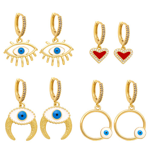 1 Pair Original Design Streetwear Devil'S Eye Enamel Plating Inlay Copper Zircon 18K Gold Plated Drop Earrings