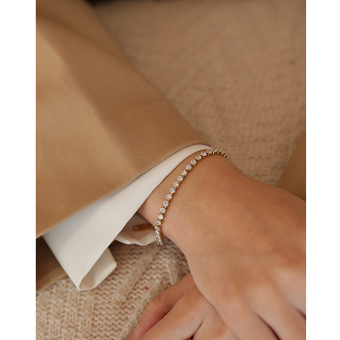 Modische einfarbige Kupfer-Inlay-Zirkon-Armband-Halskette für Damen, 1 Stück