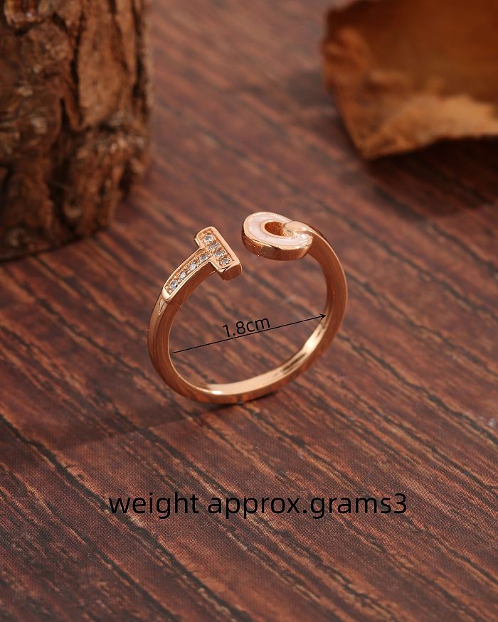 Basic Simple Style Letter Copper Plating Inlay Zircon 18K Gold Plated Open Rings