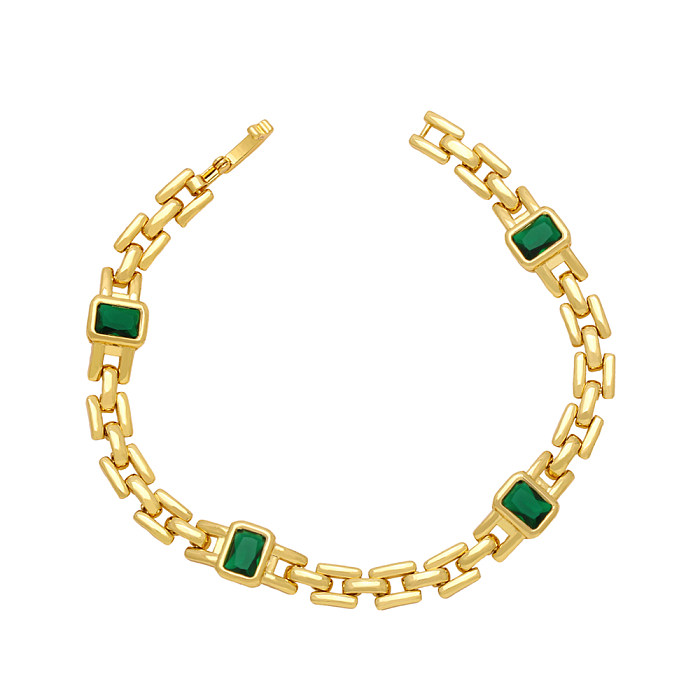 Elegant Simple Style Streetwear Geometric Copper Plating Inlay Zircon 18K Gold Plated Bracelets