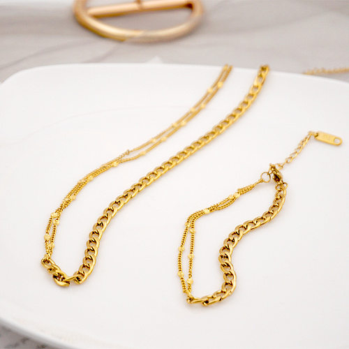 Simple Style Solid Color Titanium Steel Chain Inlaid Gold Bracelets Necklace 1 Piece