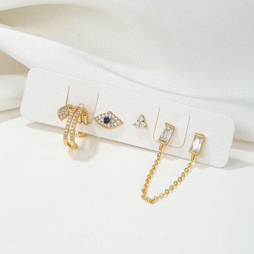 1 Set Casual Simple Style Eye Snake Brass Asymmetrical Plating Inlay Zircon 18K Gold Plated Ear Clips Ear Studs