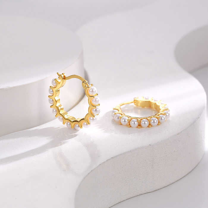 Retro U Shape Pearl Copper Plating Hoop Earrings 1 Pair