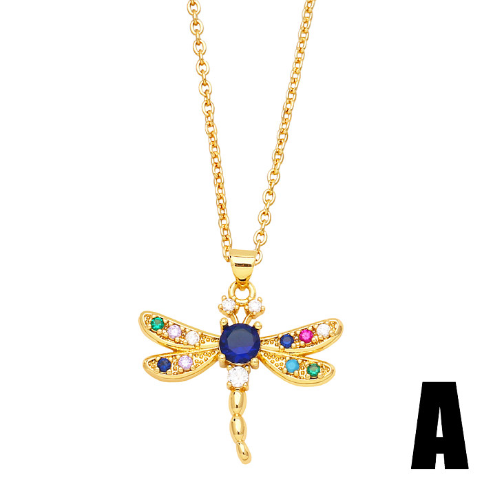 Fashion Owl Dragonfly Copper Gold Plated Zircon Pendant Necklace 1 Piece