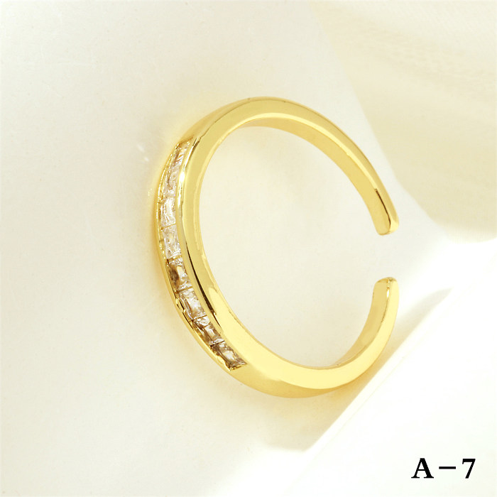 Luxurious Letter Heart Shape Copper Plating Inlay Zircon 18K Gold Plated Open Rings