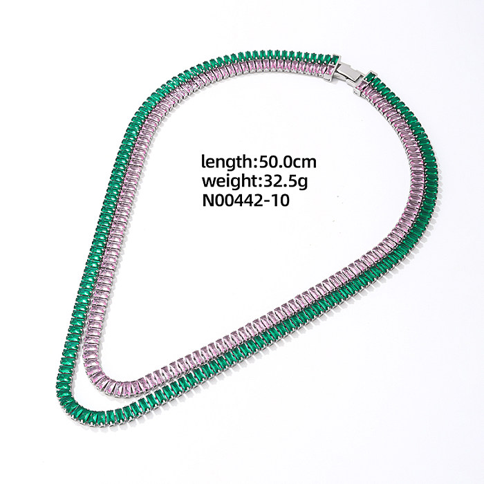Elegant Glam Shiny Rectangle Copper Plating Inlay Zircon White Gold Plated Double Layer Necklaces