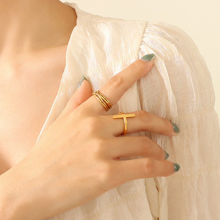 Anel transversal coreano feminino titânio aço 18k anel de dedo indicador de ouro