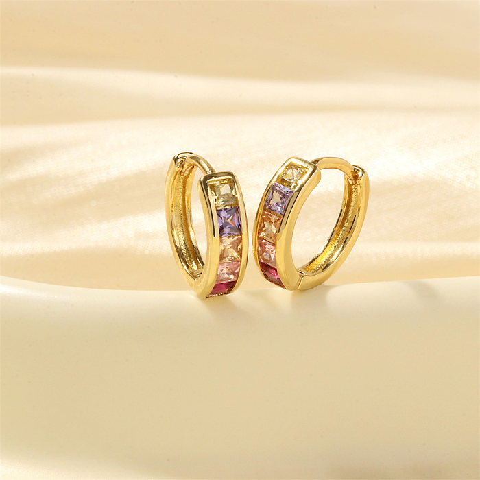 1 Paar elegante, schlichte Ohrringe mit glänzendem, kreisförmigem, quadratischem Überzug, Kupfer-Zirkon-Inlay, 18 Karat vergoldet