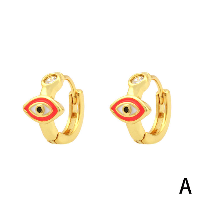 1 Pair Simple Style Streetwear Rainbow Devil'S Eye Enamel Plating Inlay Copper Zircon 18K Gold Plated Earrings
