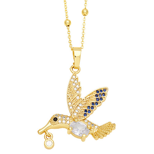 Cute Streetwear Little Bear Bird Copper 18K Gold Plated Zircon Pendant Necklace In Bulk