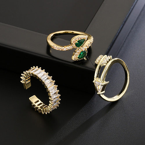 Fashion Copper 18K Gold Zircon Irregular Open Copper Ring Female