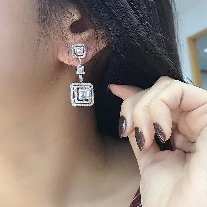 Fashion Geometric Copper Drop Earrings Plating Inlay Zircon Copper Earrings