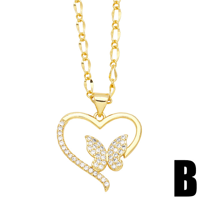 Simple Style Pentagram Heart Shape Butterfly Copper Plating Inlay Zircon 18K Gold Plated Pendant Necklace