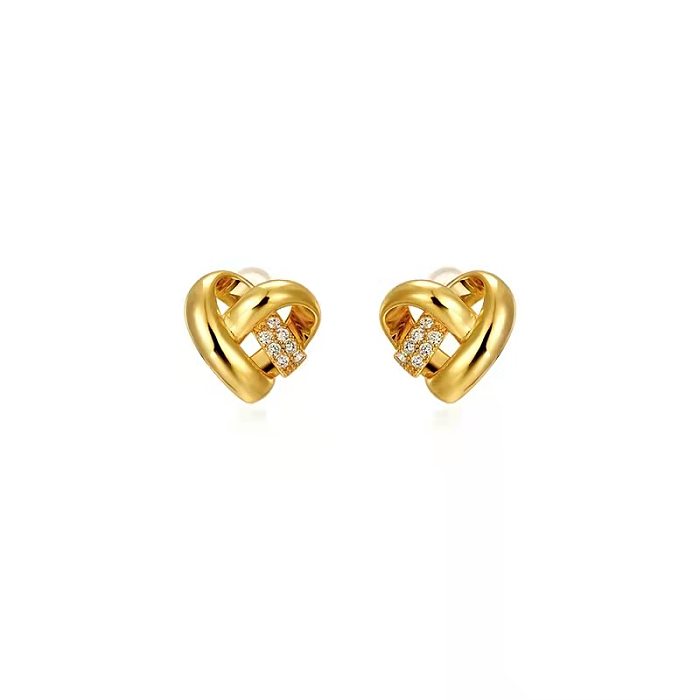 Fashion Heart Shape Copper Ear Studs Plating Inlay Artificial Diamond Copper Earrings