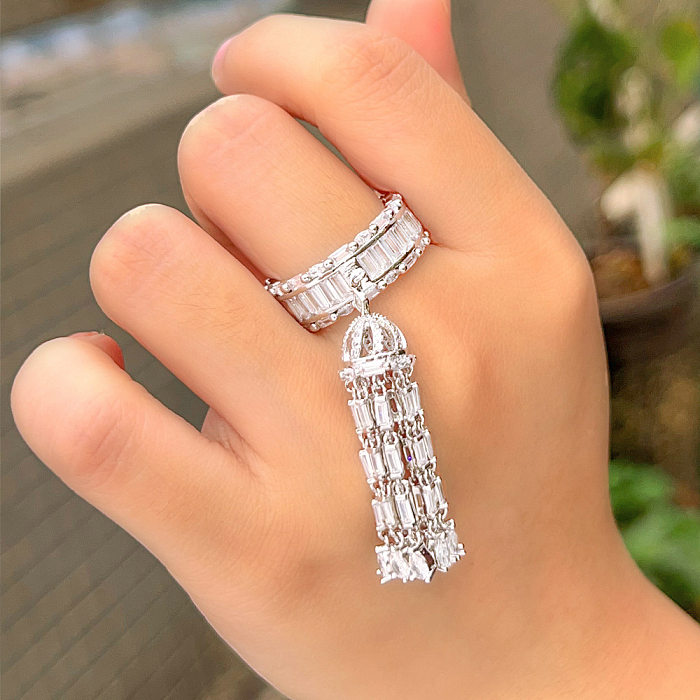 Glam Luxurious Classic Style Bell Wind Chimes Copper Plating Inlay Zircon White Gold Plated Rhodium Plated Charm Rings