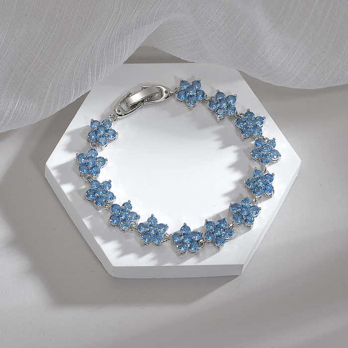 Bracelets de pierres précieuses artificielles avec incrustation de cuivre nanométrique de fleur de style simple