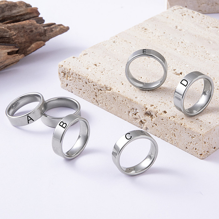 Hip-Hop Letter Stainless Steel Carving Rings