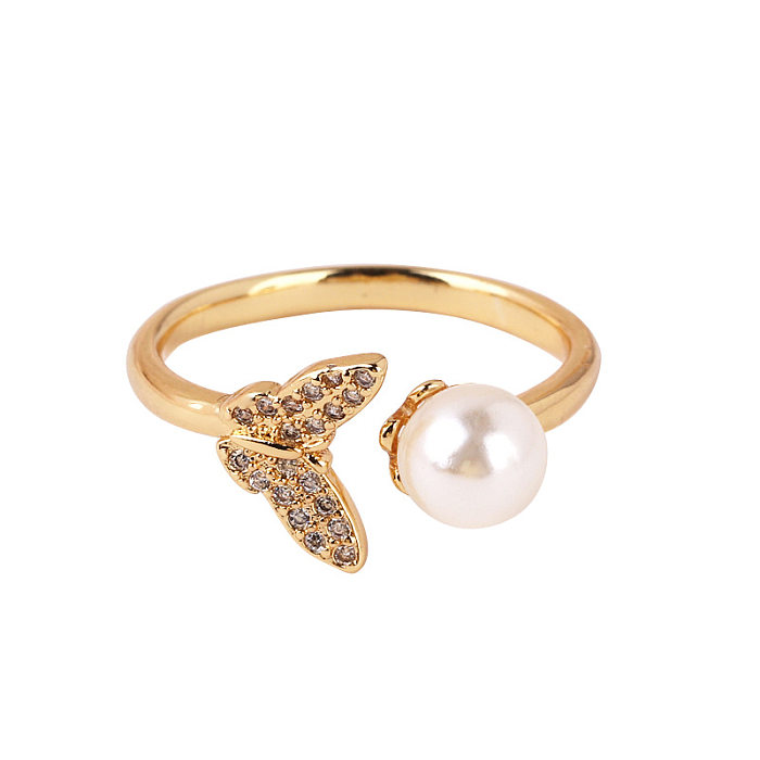 INS Style Simple Style Star Heart Shape Fish Tail Copper Pearl Zircon Open Ring In Bulk
