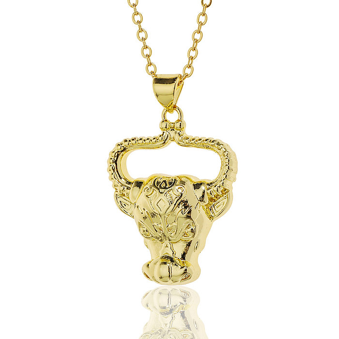 Hip-Hop Bull Head Copper Gold Plated Pendant Necklace