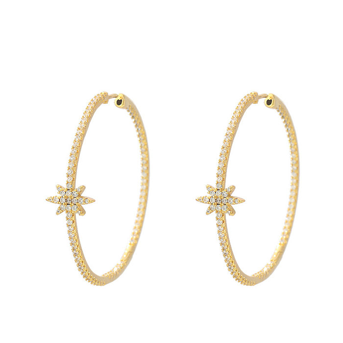 1 paire de boucles d'oreilles élégantes en cuivre et Zircon, Style Simple, incrustation d'étoiles