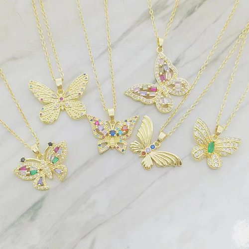 Elegant Lady Butterfly Copper Artificial Gemstones Pendant Necklace In Bulk