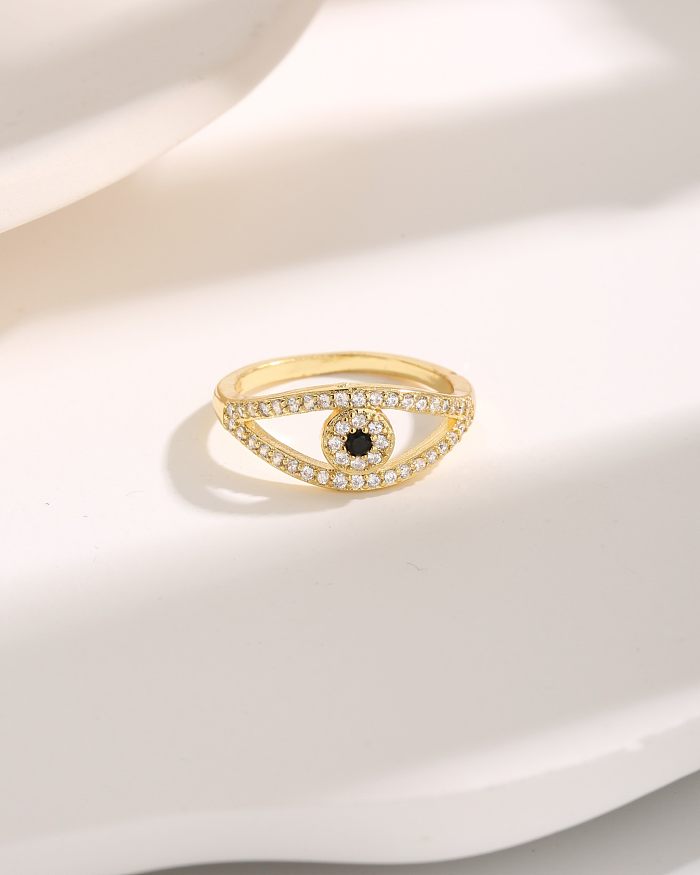 Estilo simples estilo clássico olho cobre chapeamento oco incrustação zircão 18K anéis abertos banhados a ouro