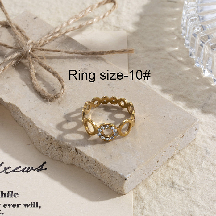 IG Style Leaf Circle Fish Tail Stainless Steel 18K Gold Plated Rhinestones Rings In Bulk