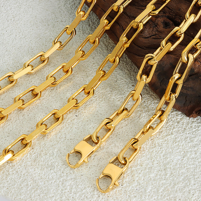 Hip-hop rock punk cor sólida titânio aço banhado a ouro 18K pulseiras colar