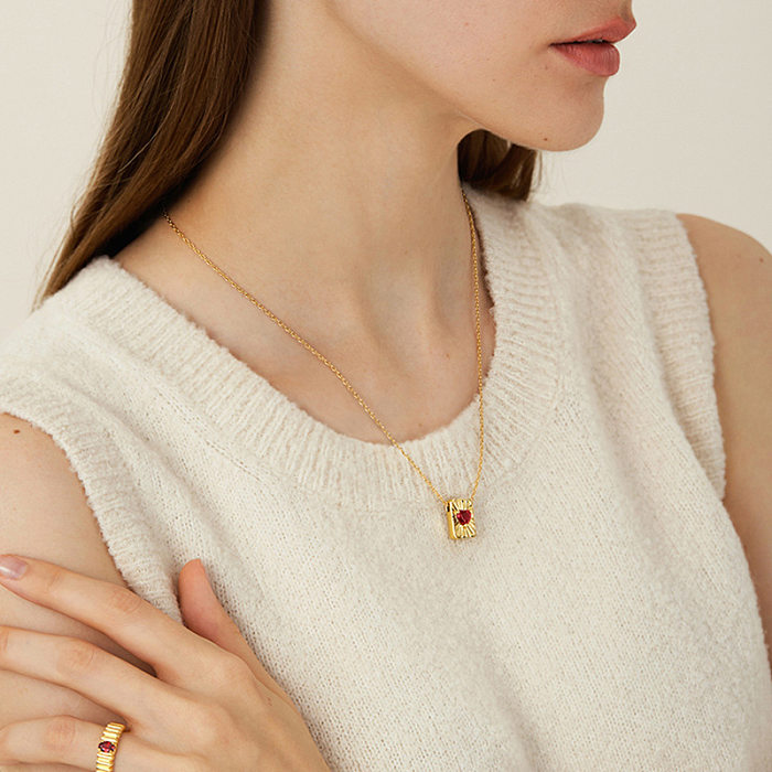 Retro Heart Shape Copper Zircon Pendant Necklace In Bulk