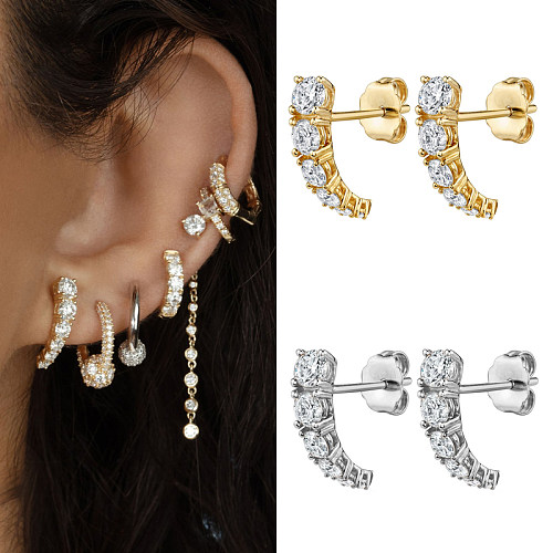 1 Pair Simple Style Solid Color Plating Inlay Copper Zircon White Gold Plated Gold Plated Earrings