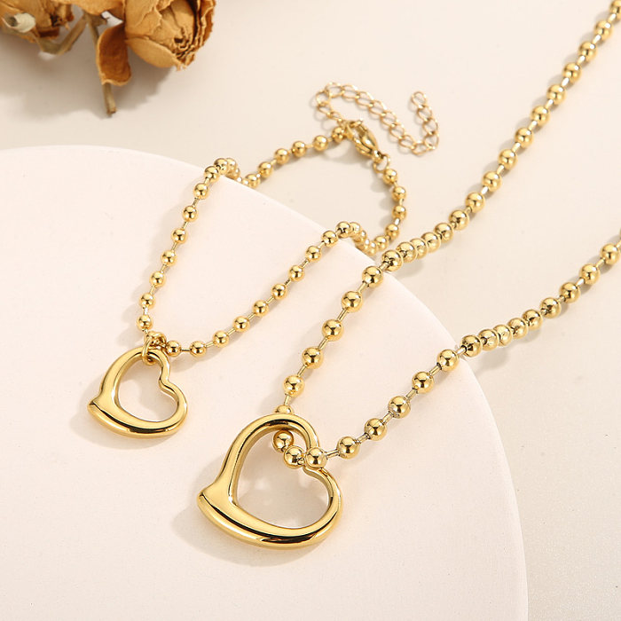 Casual Vacation Heart Shape Titanium Steel Plating 18K Gold Plated Bracelets Necklace