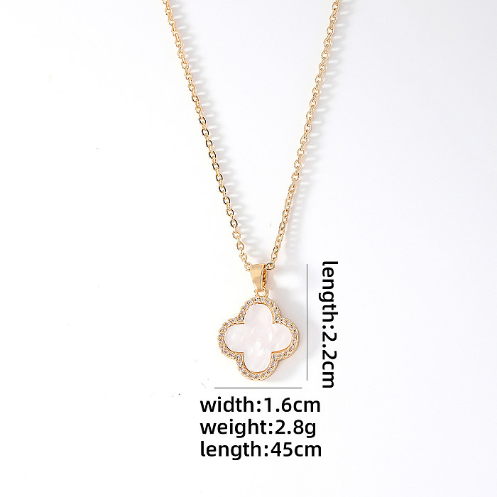 Cute Sweet Simple Style Four Leaf Clover Heart Shape Butterfly Copper Zircon Pendant Necklace In Bulk