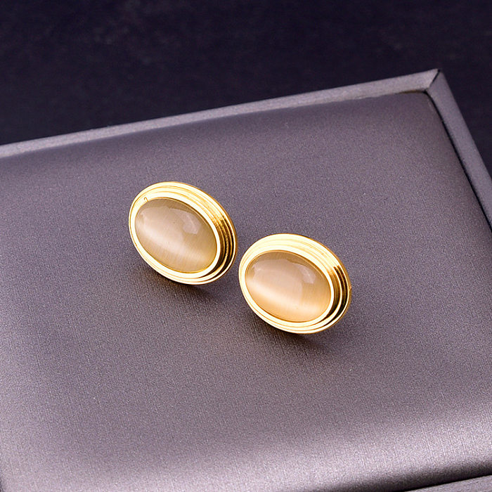 INS-Stil runde ovale Titan-Stahl-Inlay-Opal-Ohrring-Halskette für Damen