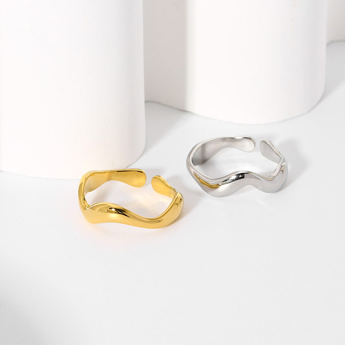 IG Style Nordic Style French Style Solid Color Stainless Steel Plating 18K Gold Plated Open Rings