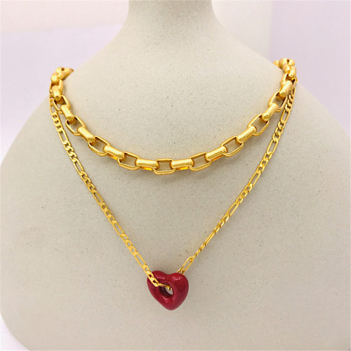 Simple Style Heart Shape Copper Patchwork Pendant Necklace