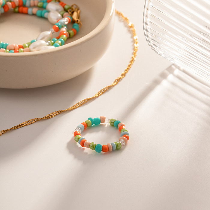 Anneaux de placage de perles en acier inoxydable colorés à la mode, 1 pièce