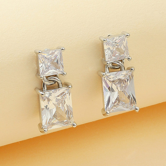 1 Pair Elegant Lady Rhombus Inlay Copper Zircon Drop Earrings