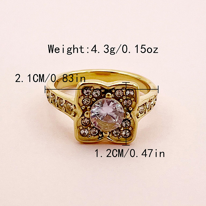 Vintage Style Luxurious Flower Stainless Steel Plating Inlay Zircon Gold Plated Rings