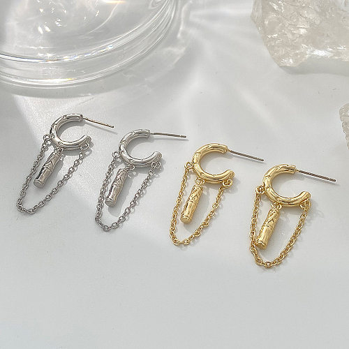 1 paire de boucles d'oreilles pendantes en bambou plaqué or 14 carats, style Vintage, Simple, en forme de C, avec pampilles en bambou