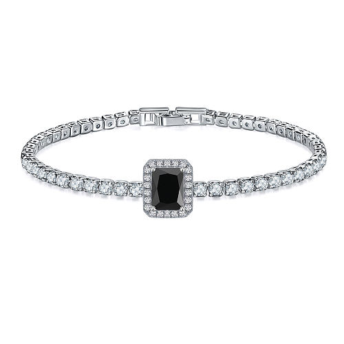 Sweet Rectangle Copper Plating Inlay Zircon White Gold Plated Bracelets