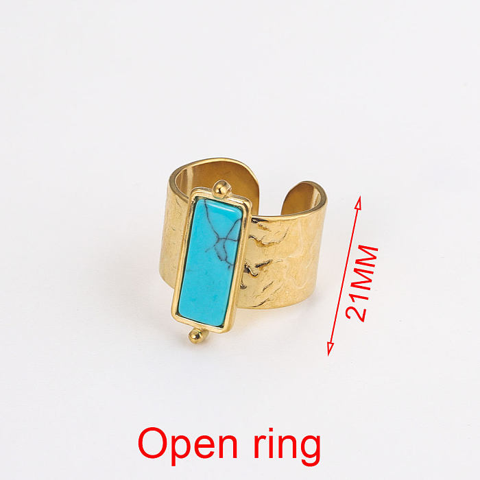 Moda geométrica chapeamento de aço inoxidável pérolas artificiais turquesa anel aberto