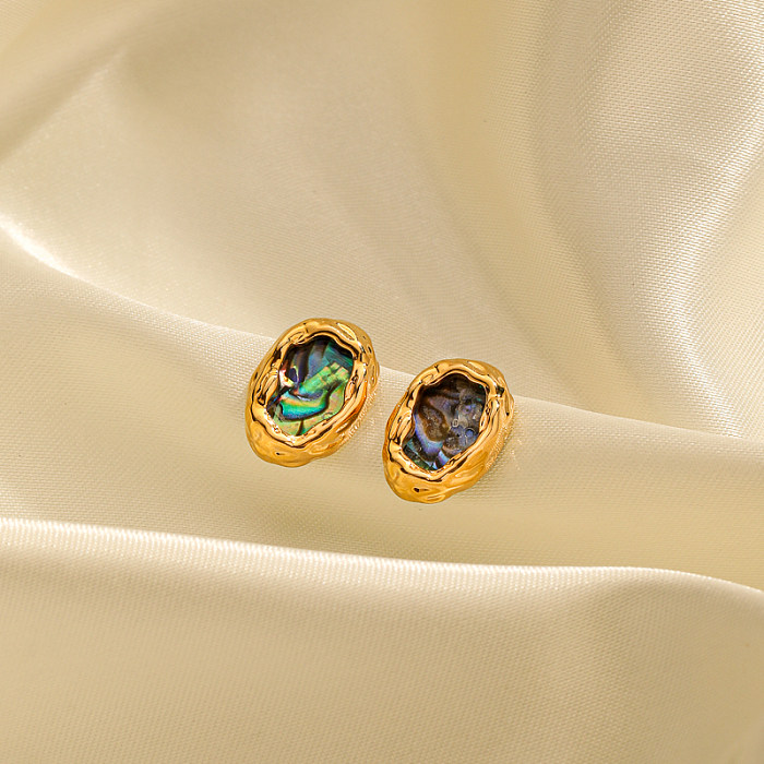 Retro Commute Ovale Kupferplattierung Inlay Shell 18K vergoldete Ohrringe Halskette