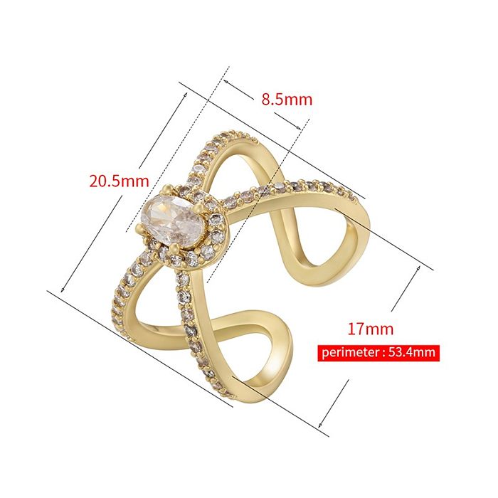Casual Simple Style Oval Brass Plating Inlay Zircon 18K Gold Plated Open Ring
