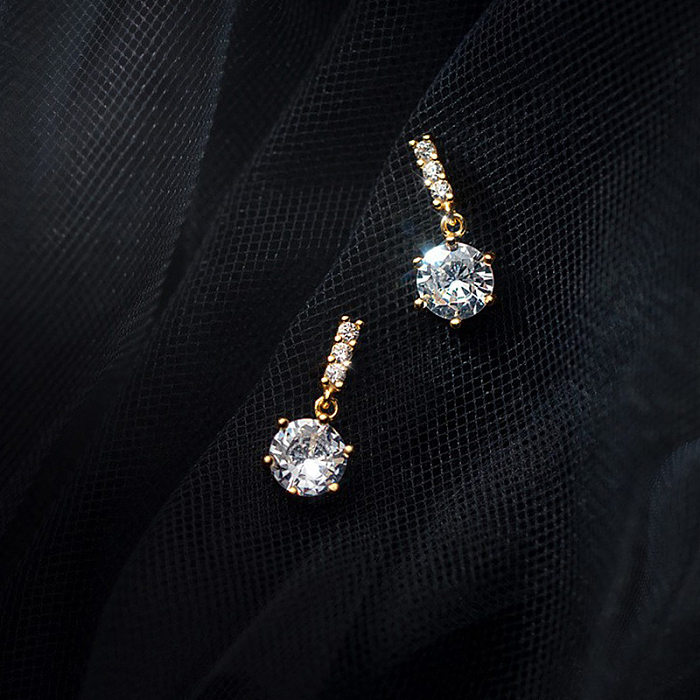1 Pair Simple Style Geometric Plating Inlay Copper Zircon Drop Earrings