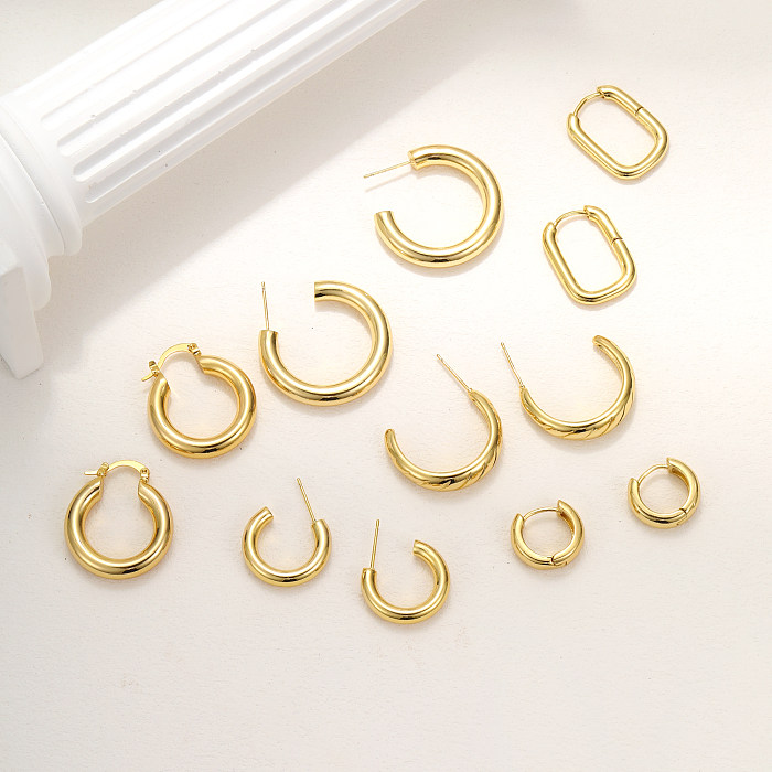 1 Set Vintage Style Solid Color Carving Copper Ear Studs
