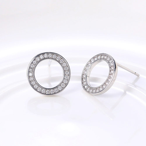 1 Pair Simple Style Round Inlay Copper Rhinestones Ear Studs