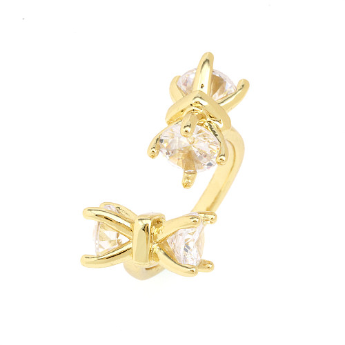 Anel elegante banhado a ouro 18K com embutimento de cobre com nó de arco e anéis abertos
