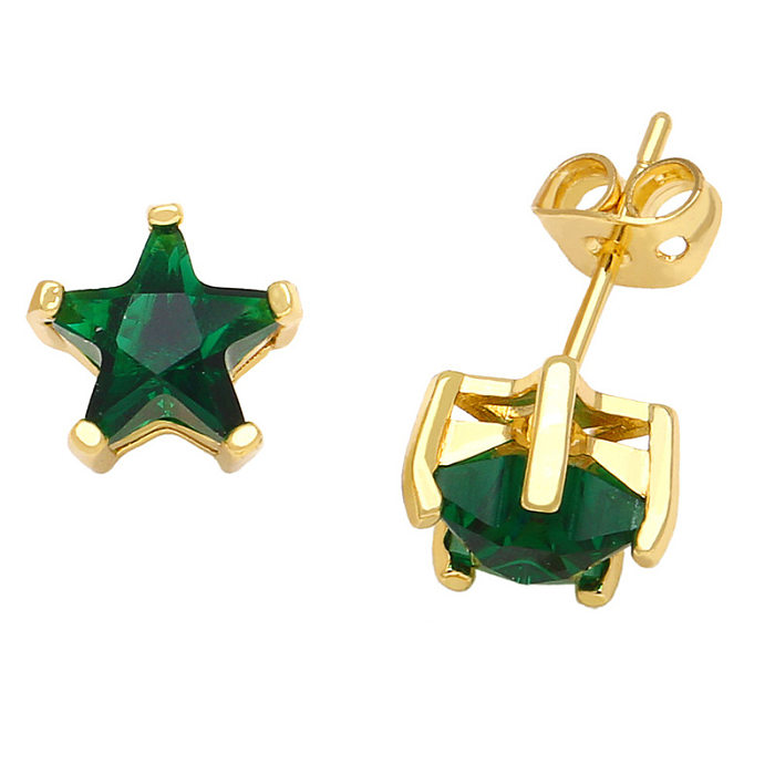1 Pair INS Style Simple Style Star Heart Shape Flower Copper Plating Inlay Zircon Drop Earrings Ear Studs