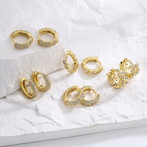 Neue Mode-Kupferbeschichtung 18K Goldmikro eingelegte Zirkon-geometrische Ohrringe
