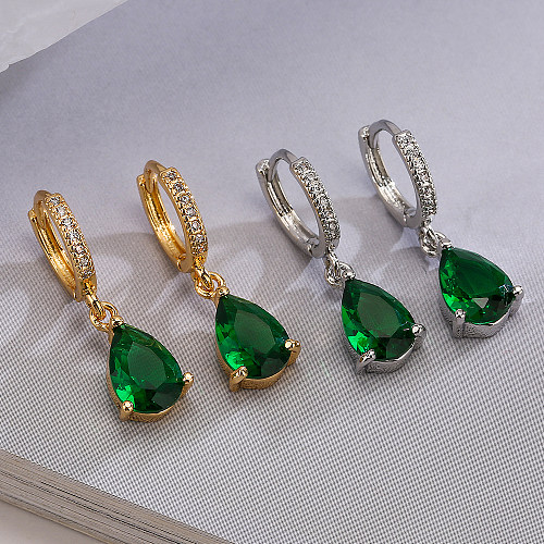 1 Pair Simple Style Commute Water Droplets Plating Inlay Copper Zircon 18K Gold Plated Drop Earrings
